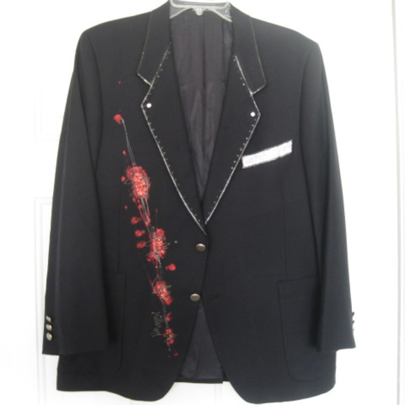 Conti di Roma Hand Painted Black Wool Blazer 10-12 - Picture 1 of 8